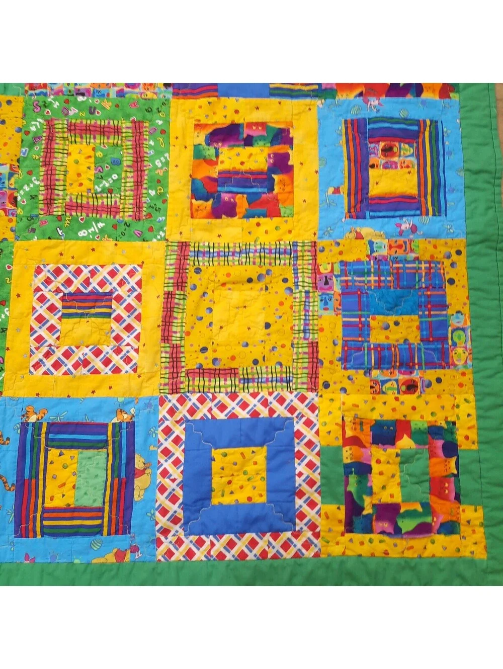 Vintage Patchwork Kids baby Quilt Handmade Nursery Bedding Primary bright colors
